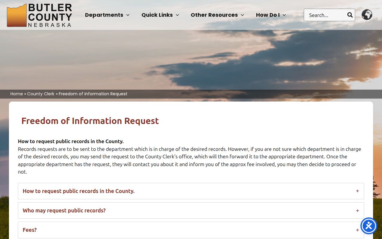 Bellwood criminal records public request routing through Butler County