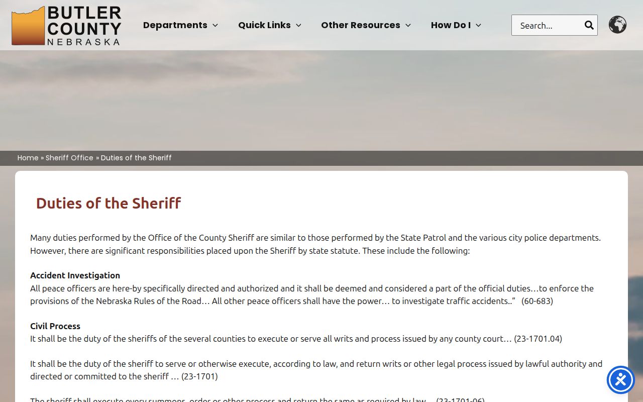 Butler County arrest history and Sheriff jail duties