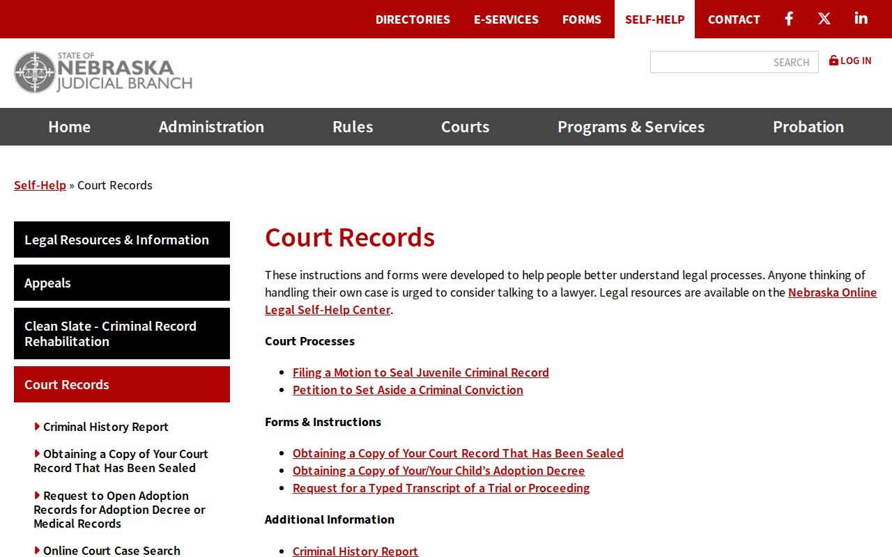 Butler County criminal court case access guidance from Nebraska courts