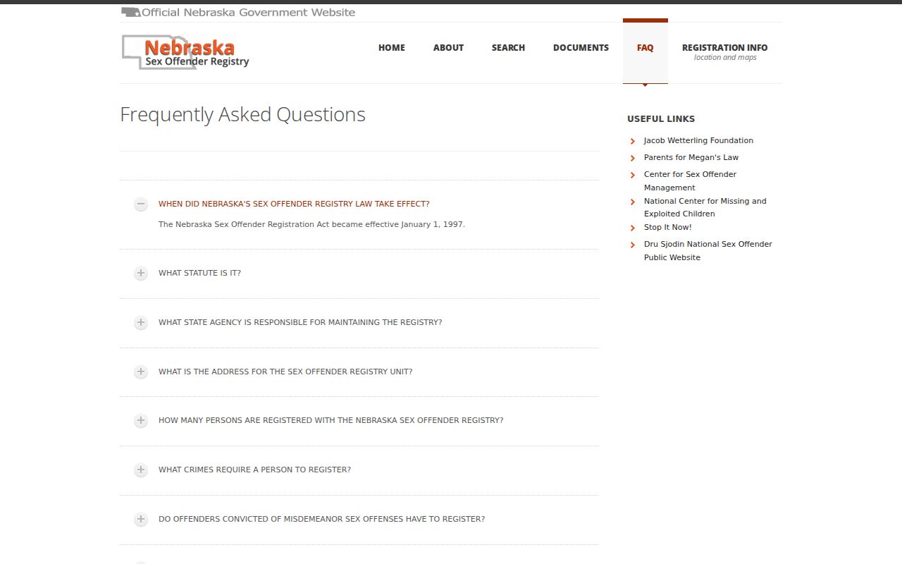 Butler County sex offender registration duties in the Nebraska registry FAQ